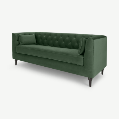 An Image of Flynn 3 Seater Sofa, Elm Green Velvet