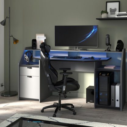 155e7d2ea783457875481f586b1efd734d29f48e75a9beed423ca233c80c8ac3.jpg An Image of SetUp Large Grey Gaming Desk With LEDs