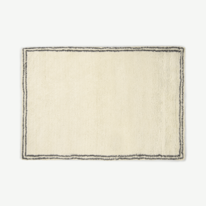 An Image of Heijer Washed Shaggy 100% Wool Rug, Large 160 x 230 cm, Off-White & Black