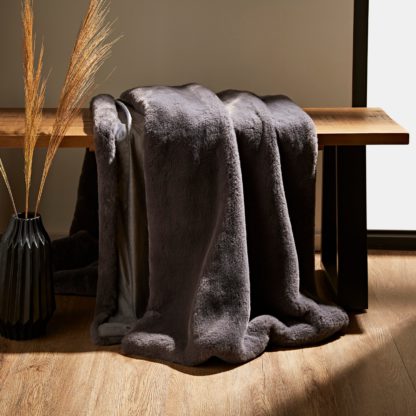 An Image of Silky Soft Faux Fur Recycled Throw Grey