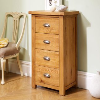 An Image of Woburn Oak Wooden 4 Drawer Narrow Chest