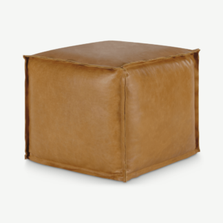 An Image of Kirby Square Pouffe, Tan Leather