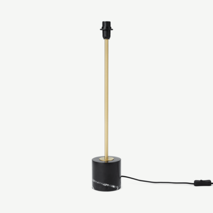 An Image of Qasim Table Lamp Base, Brushed Brass & Black Marble
