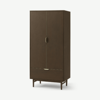 An Image of Mallory Double Wardrobe, Walnut Stain Oak & Brass