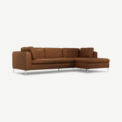 An Image of Monterosso Right Hand Facing Chaise End Sofa, Denver Tan Leather with Chrome Leg