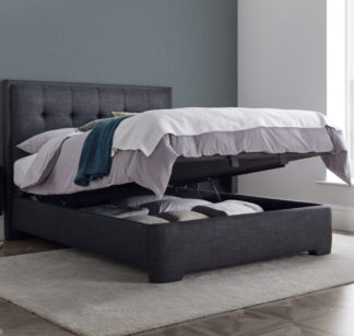 An Image of Falstone Slate Grey Fabric Ottoman Storage Bed Frame - 4ft6 Double
