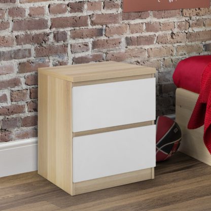 An Image of Jupiter Oak and White 2 Drawer Bedside Table