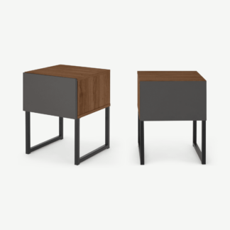 An Image of Hopkins Set of 2 Bedside Tables, Grey & Walnut