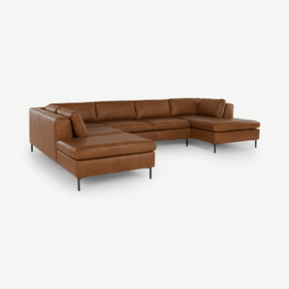 An Image of Monterosso Left Hand Facing Corner Sofa, Denver Tan Leather with Black Legs