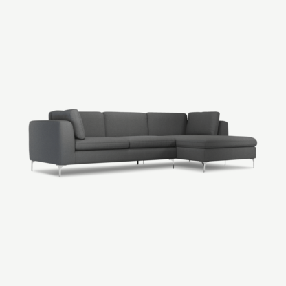 19865fd7a60ddc5f4ad7d57f0632778752de21aeccb1a25c563be6fe98362b95-1.png An Image of Monterosso Right Hand Facing Chaise End Sofa, Elite Grey with Chrome Leg