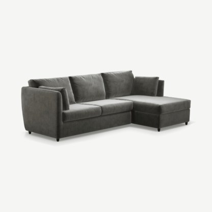An Image of Milner Right Hand Facing Corner Storage Sofa Bed with Foam Mattress, Steel Grey Velvet