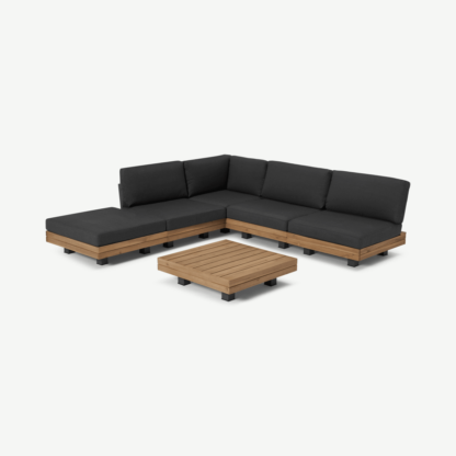 An Image of Avarna Corner Modular Lounge Set, Acacia & Grey