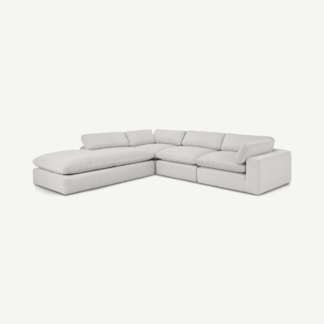 An Image of Samona Left Hand Facing Full Corner Sofa, Stone Grey Corduroy Velvet