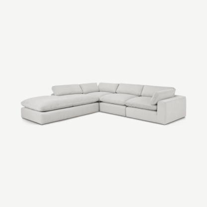 An Image of Samona Left Hand Facing Full Corner Sofa, Stone Grey Corduroy Velvet