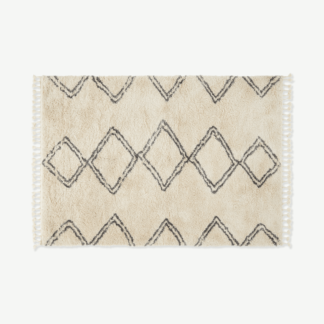 An Image of Caram Berber Style Rug, Large 160 x 230cm, Off White & Charcoal Grey
