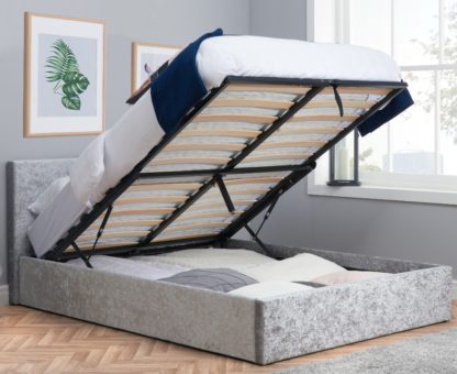 An Image of Berlin Steel Crushed Velvet Fabric Ottoman Storage Bed Frame - 4ft6 Double