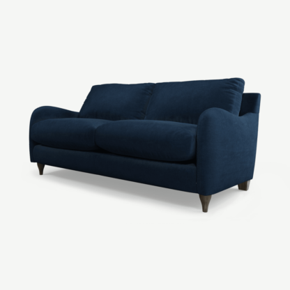 An Image of Sofia 2 Seater Sofa, Plush Indigo Velvet with Light Wood Legs