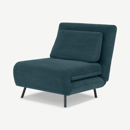 An Image of Kahlo Single Seat Sofa Bed, Teal Corduroy Velvet