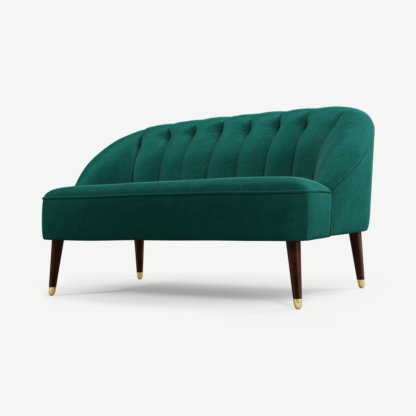 An Image of Margot 2 Seater Sofa, Teal Cotton Velvet with Dark Wood Brass Leg