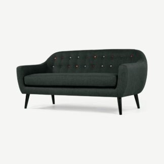 An Image of Ritchie 3 Seater Sofa, Anthracite Grey with Rainbow Buttons