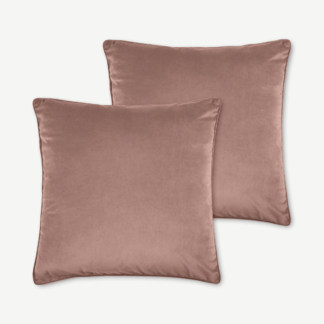 An Image of Julius Set of 2 Large Velvet Cushions, 59 x 59cm, Soft Pink