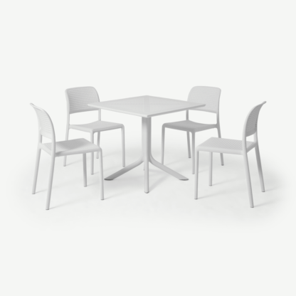 1f7c60fef07aca9774d33c7854bfac5ecd8f027a79954a5d3f7d80a0321efc46-1.png An Image of Nardi 4 Seat Dining Set, White Fibreglass & Resin