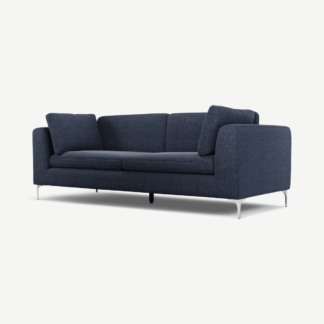 An Image of Monterosso 3 Seater Sofa, Textured Mist Blue with Chrome Leg