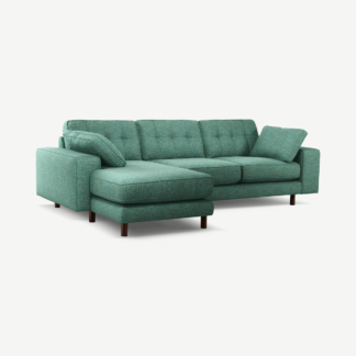 An Image of Content by Terence Conran Tobias, Left Hand facing Chaise End Sofa, Textured Weave Teal, Dark Wood Leg