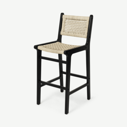 An Image of Modica Bar Stool, Rattan & Matte Black