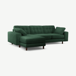 An Image of Content by Terence Conran Tobias, Left Hand facing Chaise End Sofa, Plush Hunter Green Velvet, Dark Wood Leg