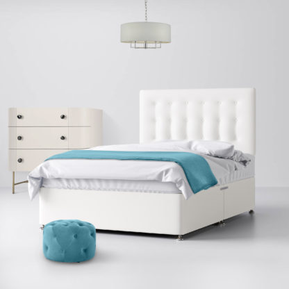 208ecf08171d2f7539d3f992d97561aa08d4345514aea1b892e9848945aea65c.jpg An Image of Cornell Buttoned White Fabric 2 Drawer Same Side Divan Bed - 2ft6 Small Single