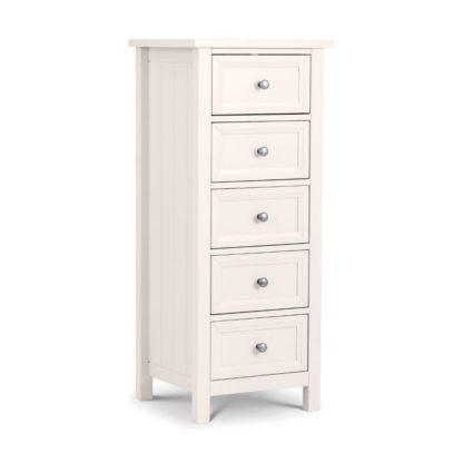 20bd30a26b56aaf3658992eb1f06c63a9520007e45d14a1e74e3d88e97782994.jpg An Image of Maine White 5 Drawer Wooden Tall Chest