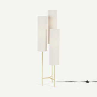 An Image of Lance 3 Light Floor Lamp, White & Brass