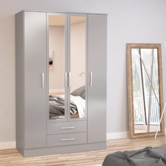 An Image of Lynx Grey 4 Door 2 Drawer Wardrobe with Mirror