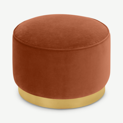 An Image of Hetherington Large Brass Base Pouffe, Nutmeg Orange Velvet