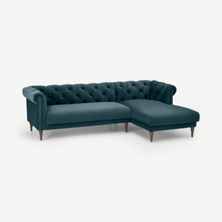 An Image of Barstow Right Hand Facing Chaise End Corner Sofa, Steel Blue Velvet