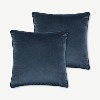 An Image of Julius Set of 2 Velvet Cushions, 45 x 45cm, Ink Blue