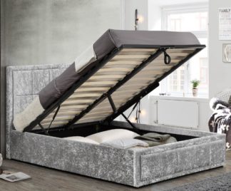 An Image of Hannover Steel Velvet Fabric Ottoman Storage Bed Frame - 4ft Small Double