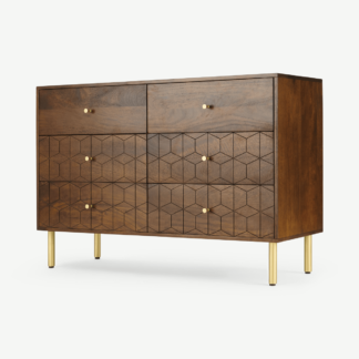 An Image of Hedra Wide Chest of Drawers, Mango Wood and Brass