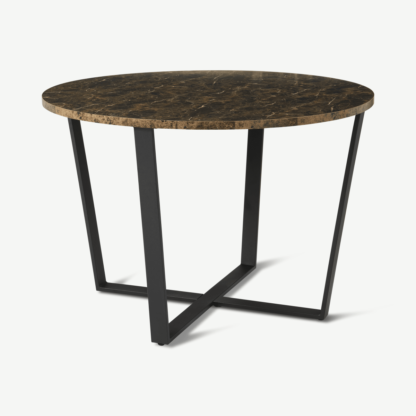 An Image of Amble 4 Seat Round Dining Table, Brown Marble Effect & Black