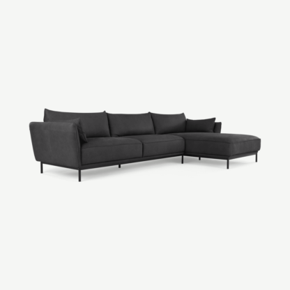 An Image of Odelle Right Hand Facing Chaise End Corner Sofa, Texas Dark Grey Leather