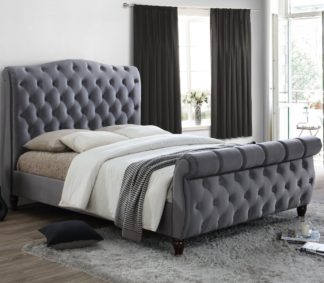 An Image of Colorado Grey Velvet Fabric Sleigh Bed Frame - 5ft King Size