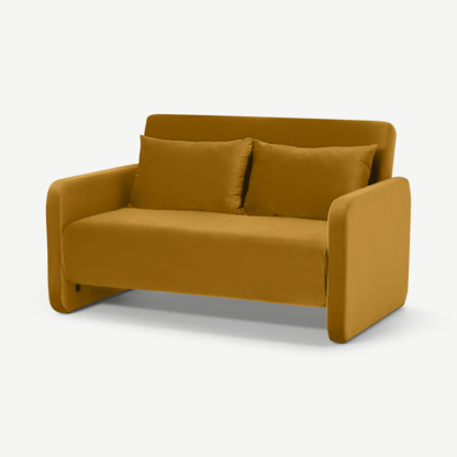 An Image of Vinnie Small Sofa Bed, Marigold Velvet