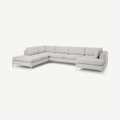 An Image of Monterosso Left Hand Facing Corner Sofa, Stone Grey Corduroy Velvet