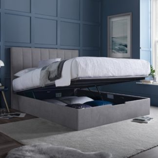 An Image of Lincoln Connect Grey Fabric Ottoman Storage Bed Frame - 5ft King Size