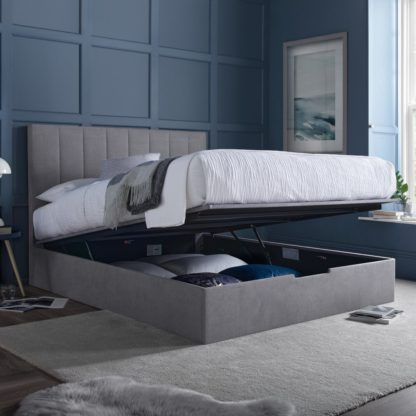 2563d2e38690d8a330acf65e485c28c415943c7ff60847d66843c932737c62eb-1.jpg An Image of Lincoln Connect Grey Fabric Ottoman Storage Bed Frame - 5ft King Size