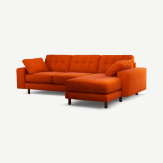An Image of Content by Terence Conran Tobias, Right Hand facing Chaise End Sofa, Plush Paprika Velvet, Dark Wood Leg