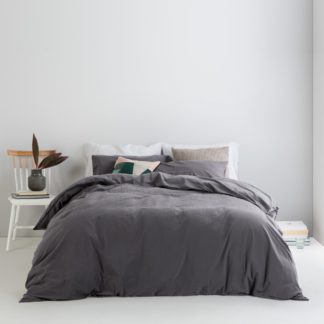 An Image of Alexia Stonewashed Cotton Duvet Cover + 2 Pillowcases, Super King, Graphite