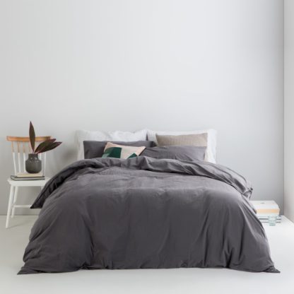 An Image of Alexia Stonewashed Cotton Duvet Cover + 2 Pillowcases, Super King, Graphite