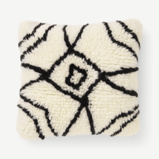 An Image of Susil Berber Style Wool Cushion, 48 x 48cm, Off-white & Black